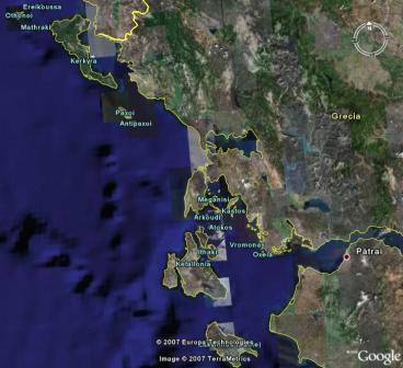 Islas Jónicas, imagen tomada con Google Earth.
