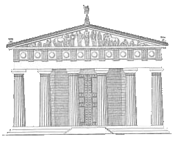 Fachada del templo de Zeus en Olimpia (reconstruccin).
